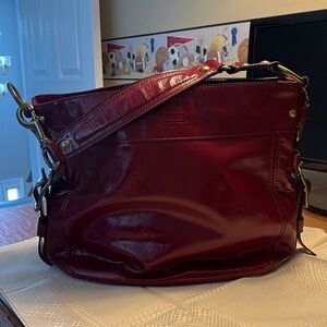 Coach Zoe Hobo Bag - burgundy patent leather finish